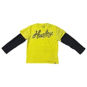 M Hurley Kids Boys Yellow Black Layered-Look Long Sleeve Tee 100% Cotton Shirt
